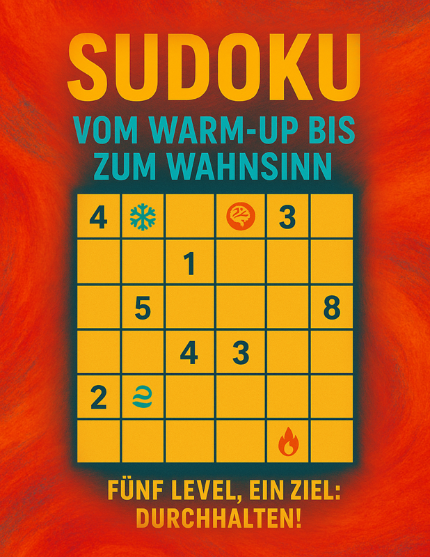 Cover des Sudoku Buches in feurigem Rot mit einem Soduko Rätsel abgebildet