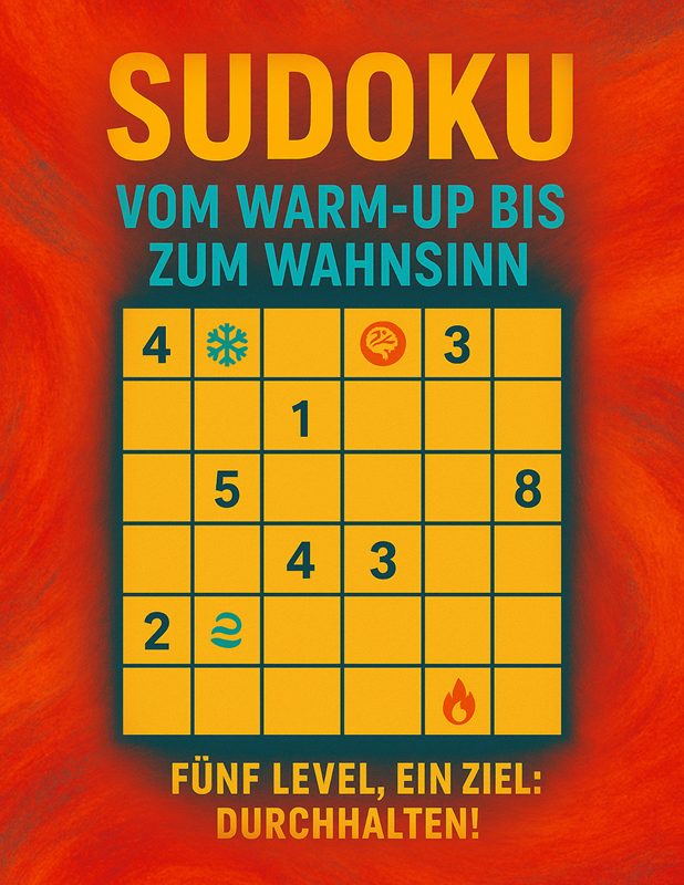 Cover des Sudoku Buches in feurigem Rot mit einem Soduko Rätsel abgebildet