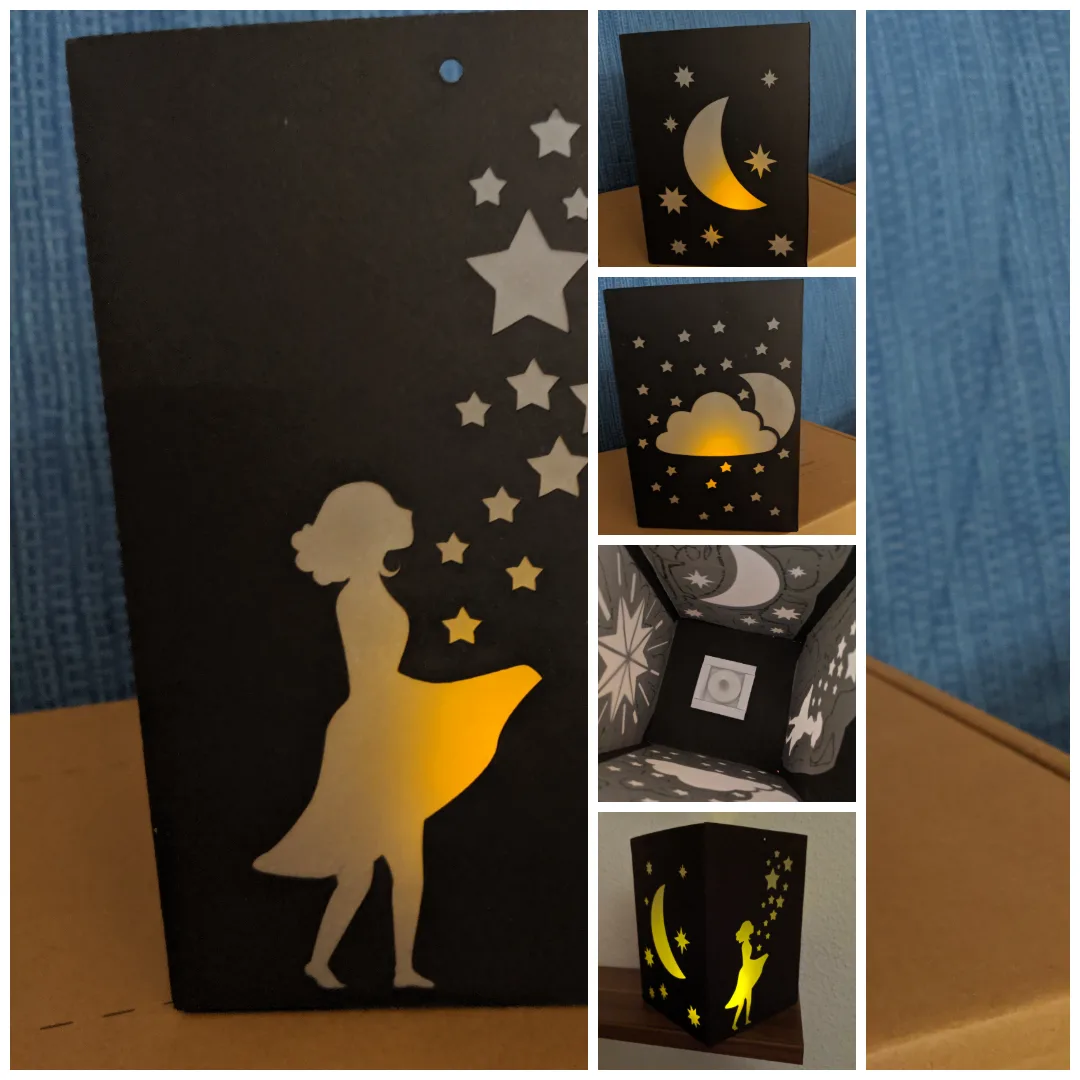 Lantern with star and moon motif, cut from cardboard