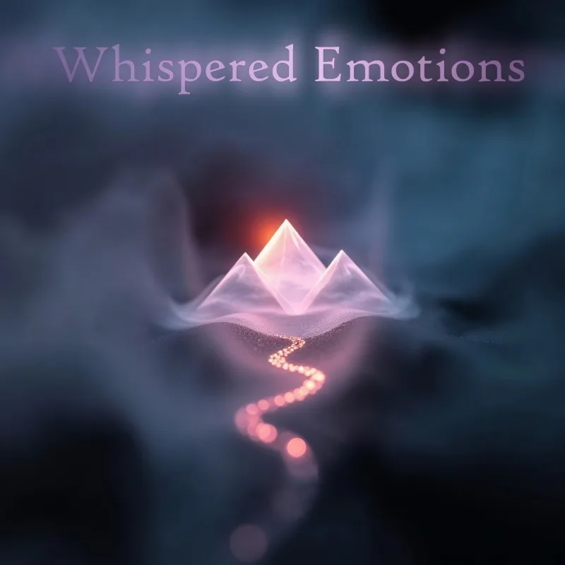 Single cover featuring pink misty mountains and a glowing path on a dark background, title in purple text